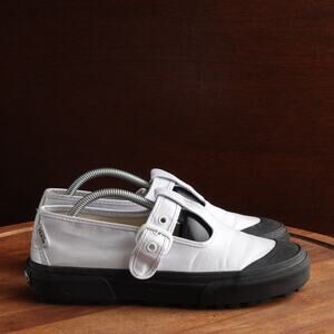 Vans Shoes Womens SZ 7.5 Silver BLK Style 93 Mary Jane Canvas Buckle Preppy Twee